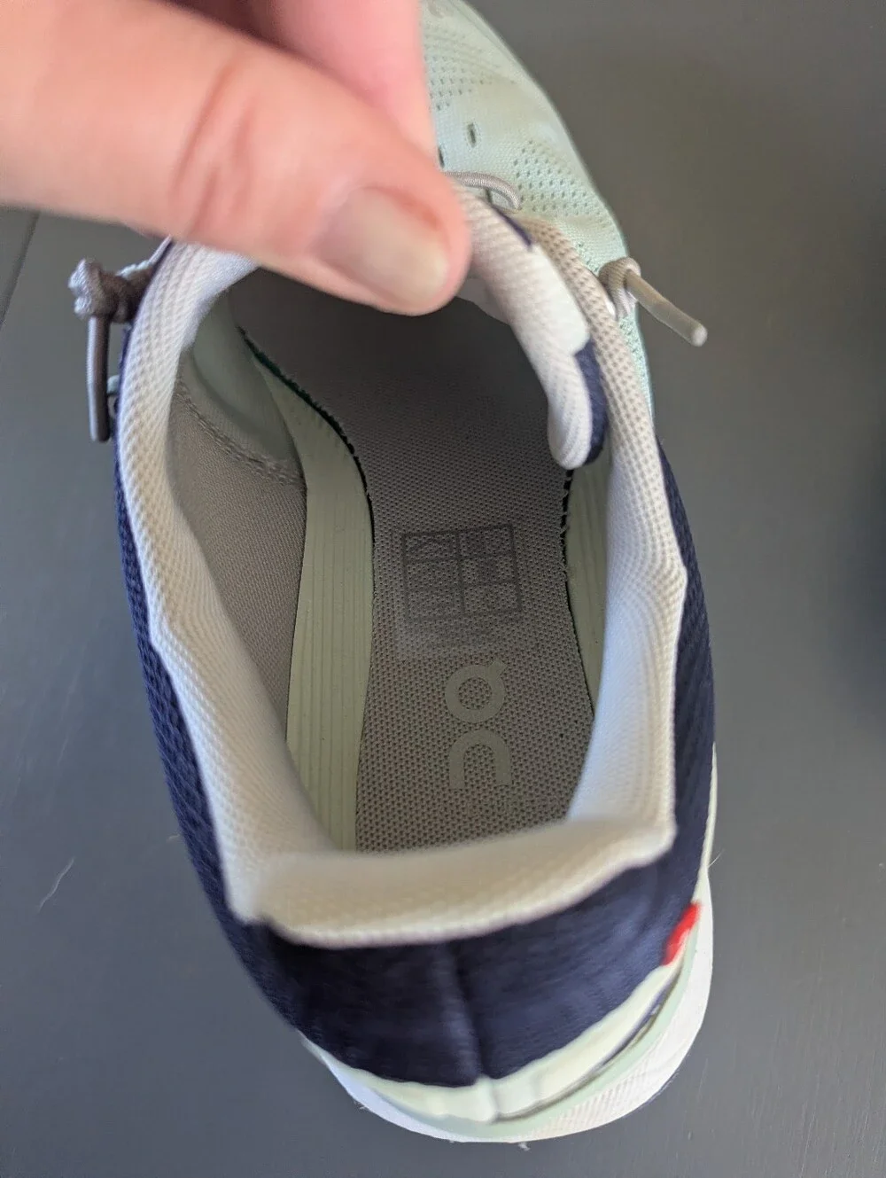 On Running Women’s Athletic Shoes - Navy and Light Mint With Grey Laces